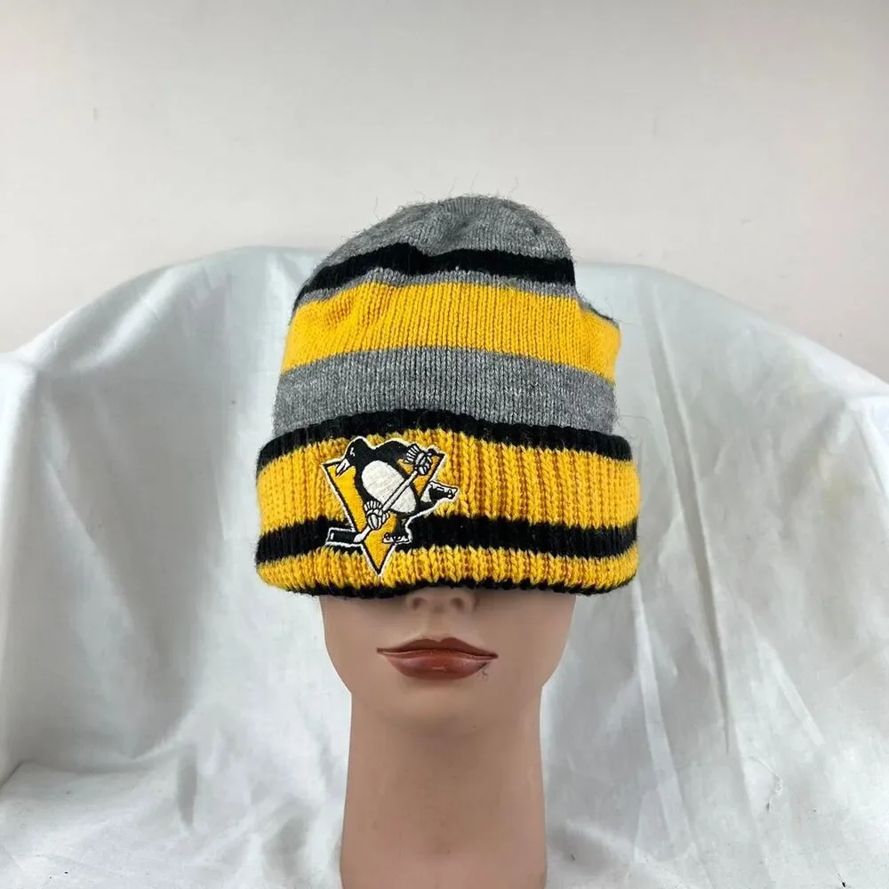 NHL Pittsburgh Penguins Adidas Black Yellow Striped Knit Beanie